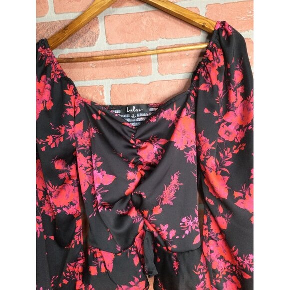 Lulus Ready for Romance Black Floral Print Ruched Long Sleeve Blouse Top Small - Picture 4 of 7